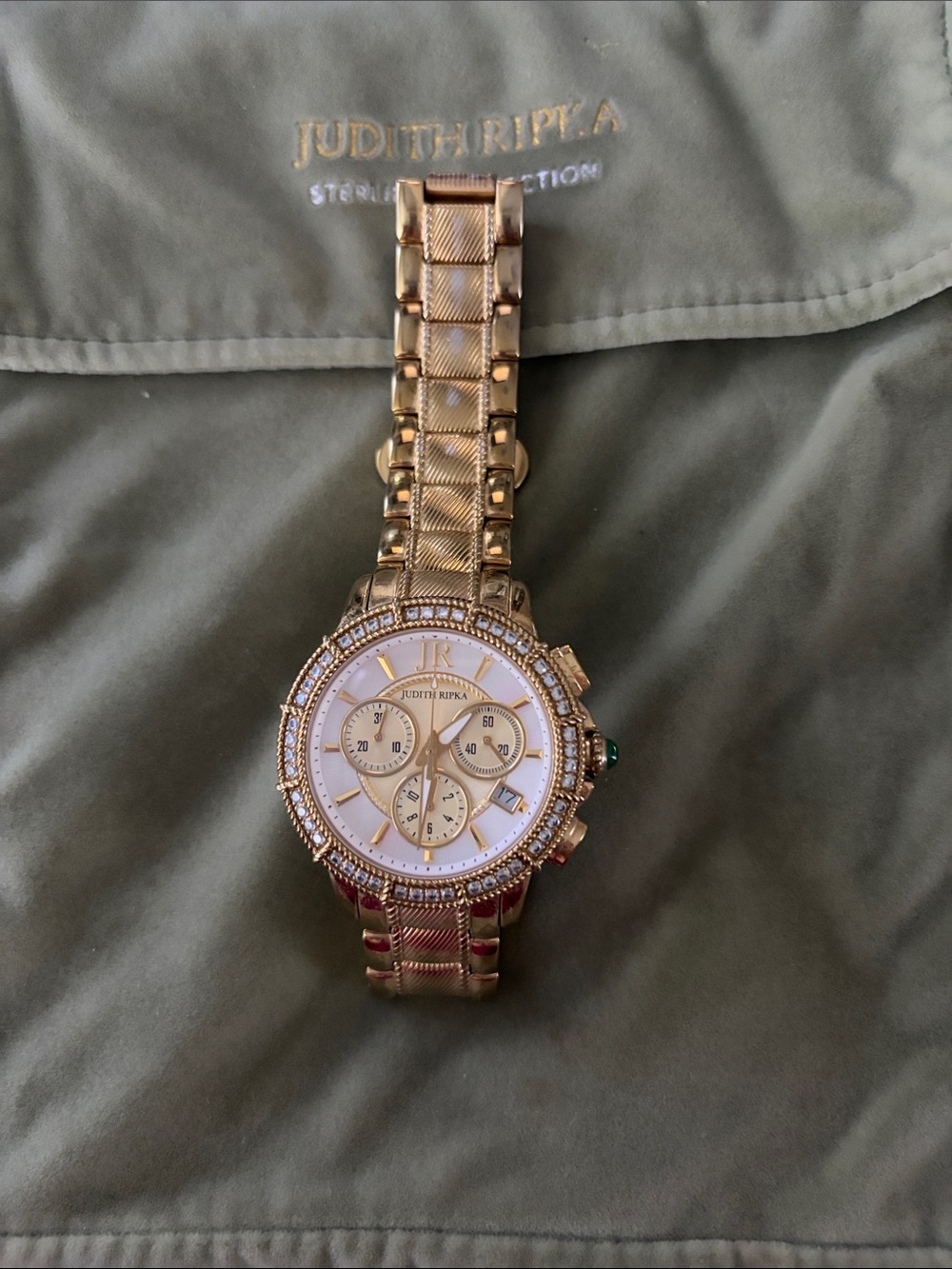 Judith Ripka Gold and White Crystal-Accent Chronograph Watch